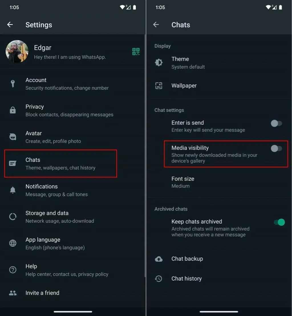 لغو ذخیره خودکار عکس و فیلم در واتساپ اندروید