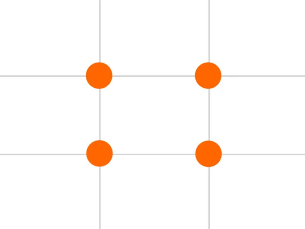 تصویر 2. اگر قاب تصویر را با دو خط عمودی و دو خط افقی فرضی به 9 قسمت مساوی تقسیم کنید، این خطوط در چهار نقطه یکدیگر را قطع میکنند که آن نقاط را نقاط یکسوم قاب تصویر مینامیم. طبق قانون یکسوم، اگر عکس را طوری ترکیببندی کنید که موضوع یا موضوعات اصلی عکس روی یکی از این نقاط جای بگیرد، جاذبه و وزن بصری بیشتری میبابد.